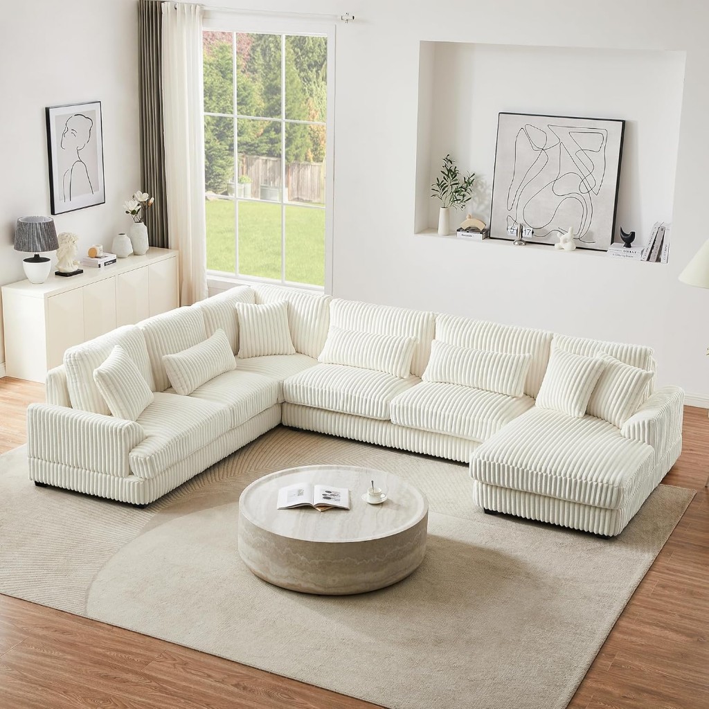 U Şeklinde Modüler Koltuk, 7 Kişilik Modern Kadife Kanepe, Geniş Şezlong, Bel Yastıklı