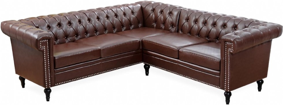 Kodu: 476 - Vastus Kahverengi L Şekilli Chesterfield Koltuk, Modern Modüler 5 Kişilik Köşe Kanepe
