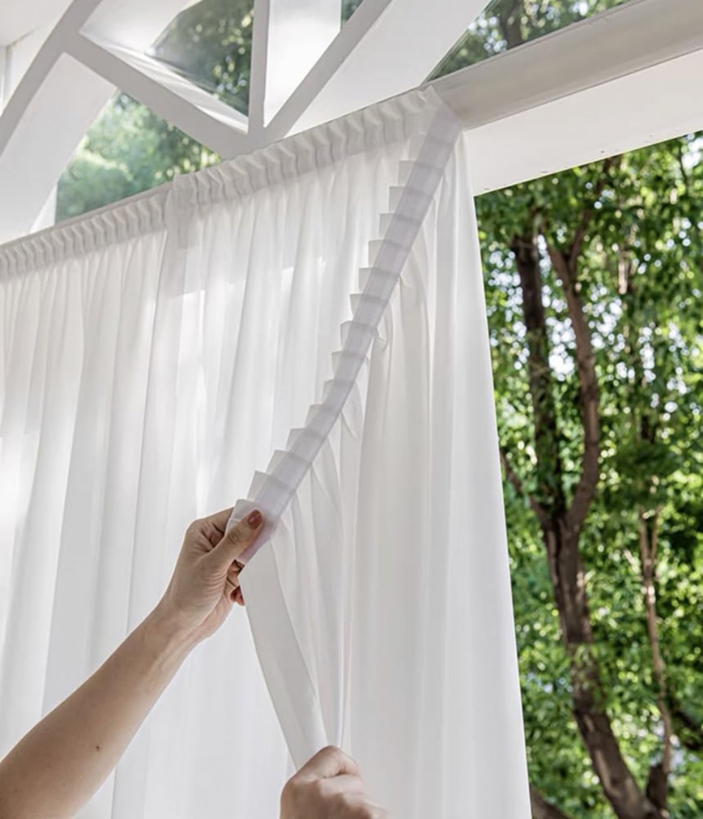 Voile Yarı Şeffaf Kendinden Yapışkanlı Beyaz Perde, 120x210 Cm Yatak Odası Salonu İçin