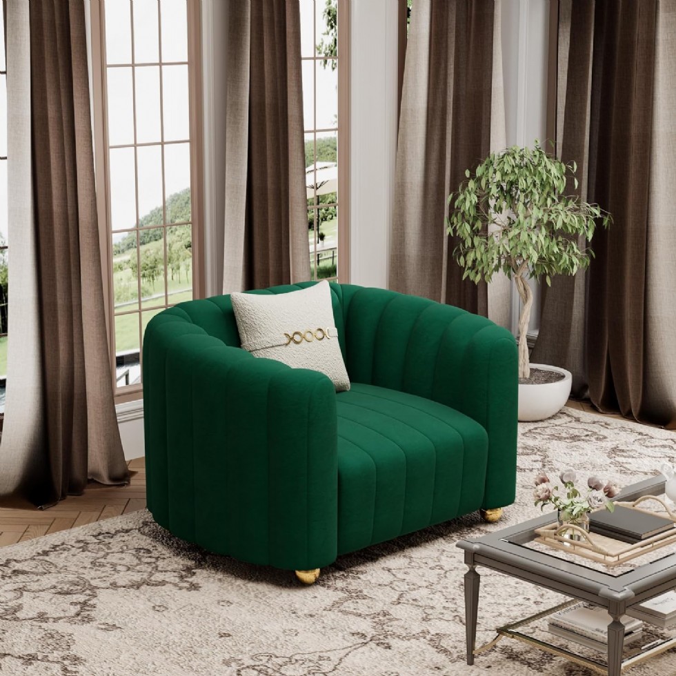 Kodu: 399 - Yeşil Kadife 2 Parça Koltuk Takımı, Modern Altın Ayaklı Kanepe, Ofis Ve Salon
