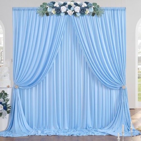 10x10ft Kırışıksız Bebek Mavisi Parti Perdesi, 2 Panelli Polyester Fotoğraf Fon
