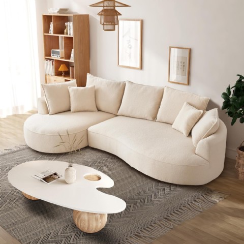 122.8'' Modern Modüler Koltuk, Bouclé Kadife Kumaş, Bej, Sağ Şezlong, 2 Yastık