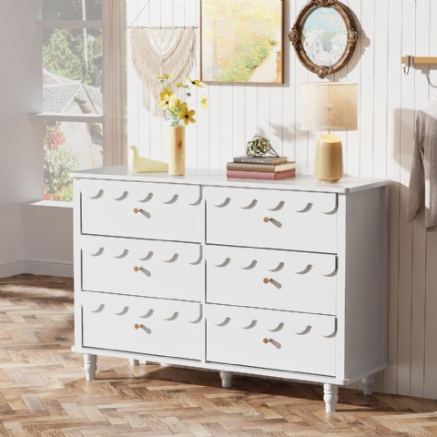 Anbuy Beyaz 6 Çekmeceli Şifonyer, Modern Geniş Kız Çocuk Odası Komodin