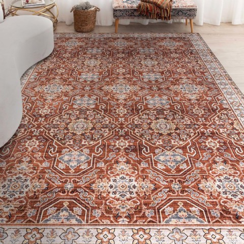 Decomall Baola Büyük Vintage Halı, Oturma Odası Yatak Odası, Pas Rengi 230x290 Cm