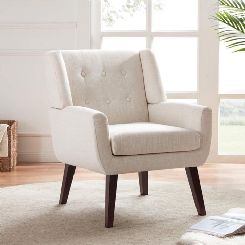 Huımo Bej Koltuk, Modern Şık Okuma Koltuğu, Döşemeli Linen Kumaş, Yatak Odası & Salon