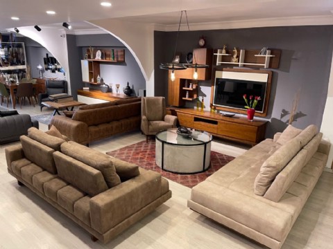 Kahverengi Modern Lüks Yataklı Üçlü Kanepe Takımı Ve Tv Ünitesi