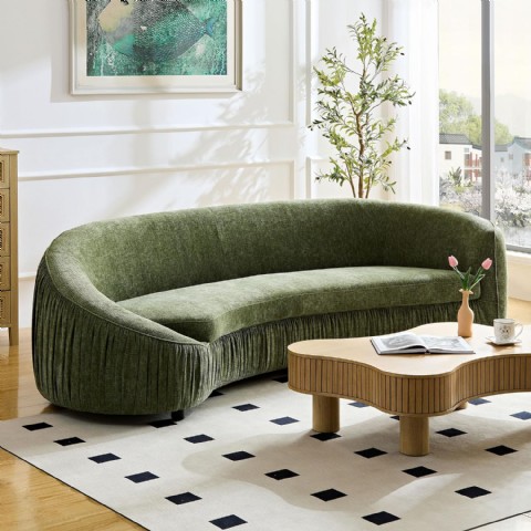 Kavisli Modern 4 Kişilik Koltuk, Yeşil, Minimalist Ve Şık Oturma Odası Kanepesi