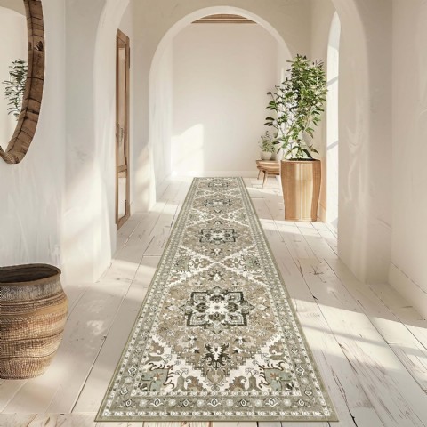Kaymaz 2'x10' Koridor Yolluğu, Makinede Yıkanabilir Yumuşak Halı, Krem Rengi