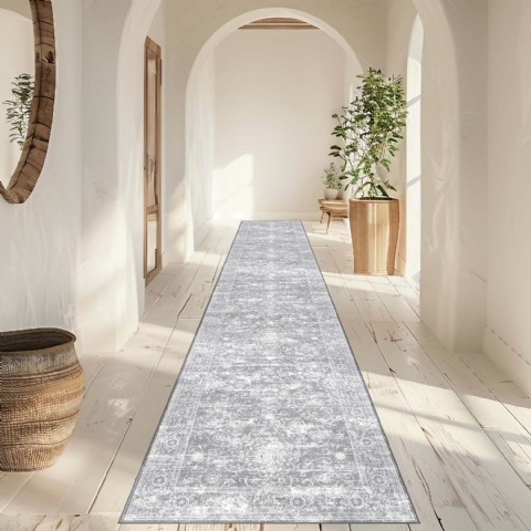 Kaymaz 2'x10' Koridor Yolluğu, Makinede Yıkanabilir, Yumuşak, Gümüş Gri, 10 Ft
