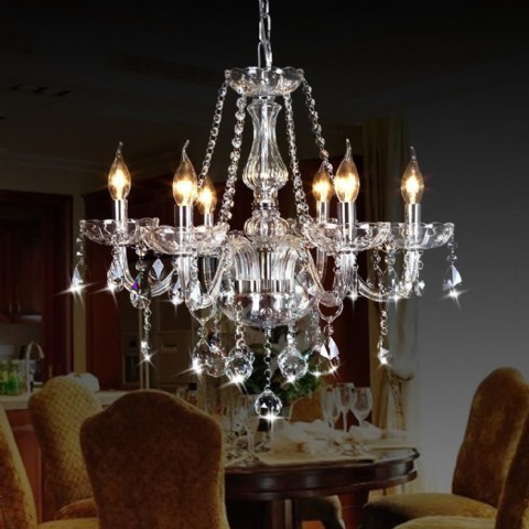 Klasik Kristal Avize 6 Işık Vintage Tavan Lambası Yemek Odası Ve Yatak Odası İçin D23.6 X L47.2