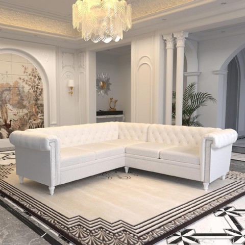 L Şeklinde Chesterfield Teddy Kadife 5 Kişilik Koltuk, Modern Tırnak Tasarımlı Köşe Koltuk