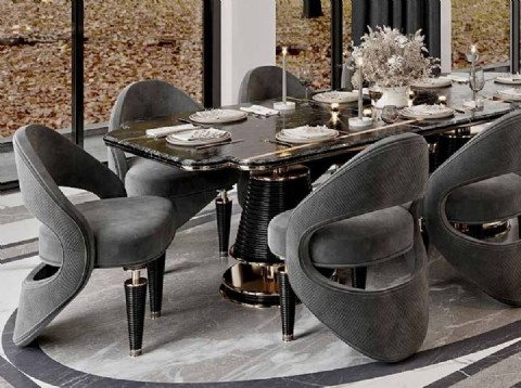 Luxus 8'li Gri Siyah Modern Esszimmer Sandalye Seti - Şık Ve Dayanıklı Tasarım
