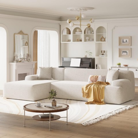 Modern L Koltuk Takımı, Şönil Kumaş, 2 Parça, Bej, Salon Ve Yatak Odası İçin İdeal
