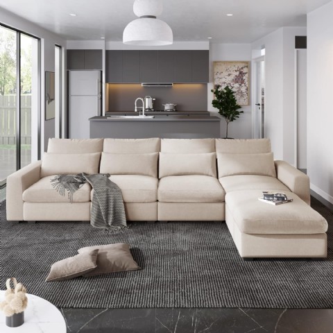 Modern L Koltuk Takımı, Tüy Dolgulu, 5 Kişilik, Hareketli Osmanlı Ve 4 Yastıklı