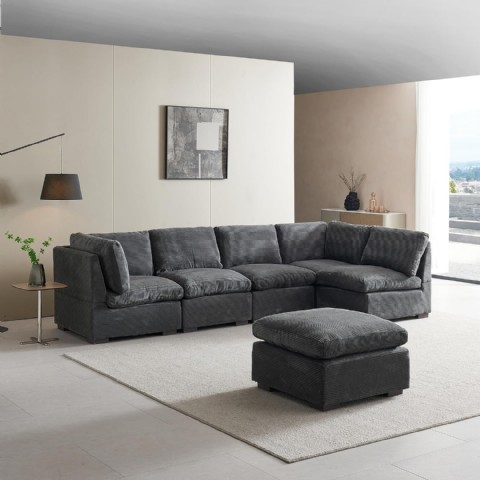 Modern Lüks Modüler Koltuk Takımı, Koyu Gri, Yataklı, Minimalist Bulut Kanepe Ve Osmanlı