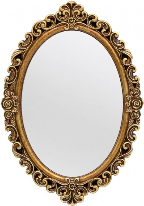 Oval Vintage Duvar Aynası, 30x21 Cm, Altın Çerçeve, Yatak Odası Dekoru