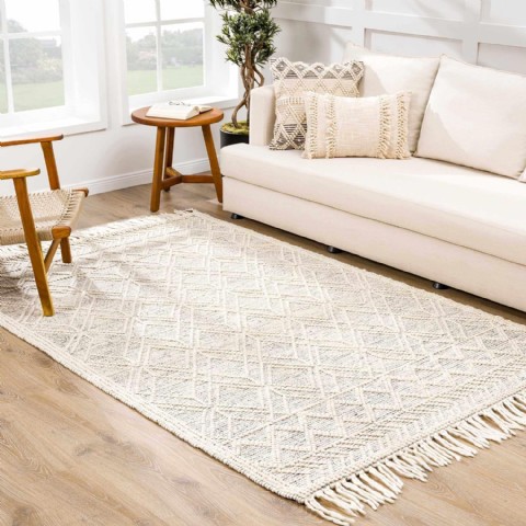 Ramsbury Boho El Dokuma Yün Halı - Çiftlik Evi Desenli, Fildişi, Krem, Gri - 8' Kare