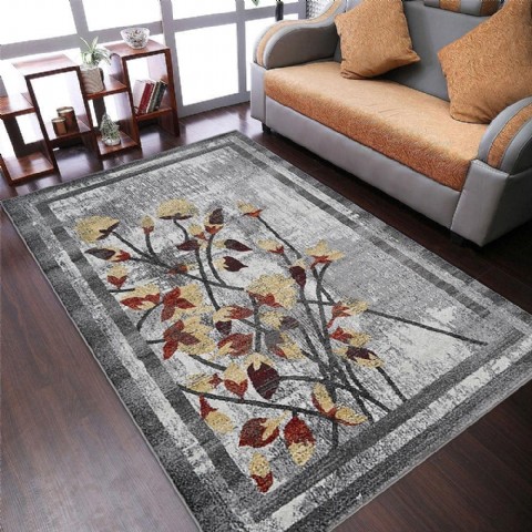 Rugsotic Makine Yapımı Heatset Polipropilen Halı - 4'x6', Gümüş, Çiçekli Modern Tasarım