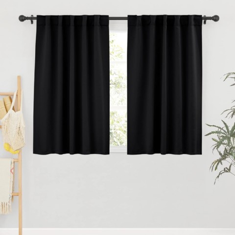 Ryb Home Karartma Perde 106x114 Cm Siyah, 2 Panel, Yatak Odası, Enerji Tasarruflu