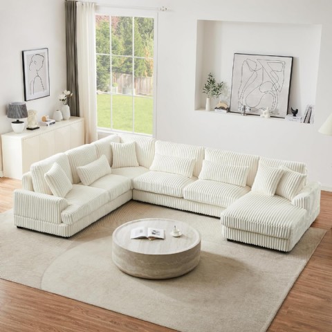 U Şeklinde Modüler Koltuk, 7 Kişilik Modern Kadife Kanepe, Geniş Şezlong, Bel Yastıklı