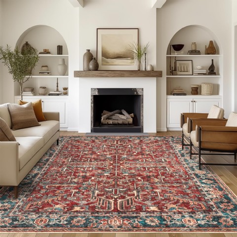 Valenrug Yıkanabilir 6x9 Halı - İnce Antik Koleksiyon, Leke Tutmaz, Vintage Kırmızı Halı