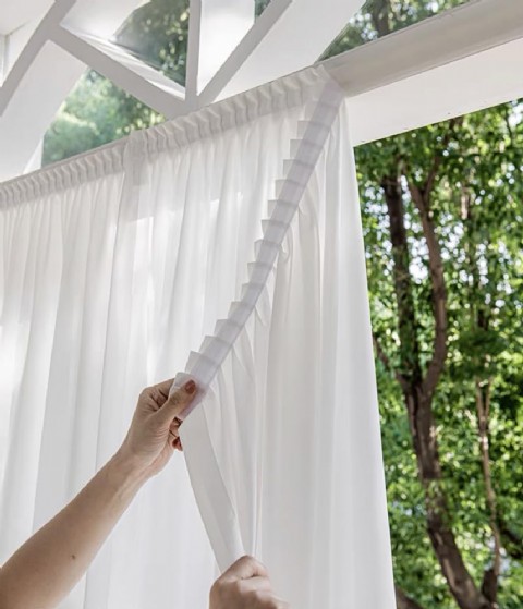 Voile Yarı Şeffaf Kendinden Yapışkanlı Beyaz Perde, 120x210 Cm Yatak Odası Salonu İçin
